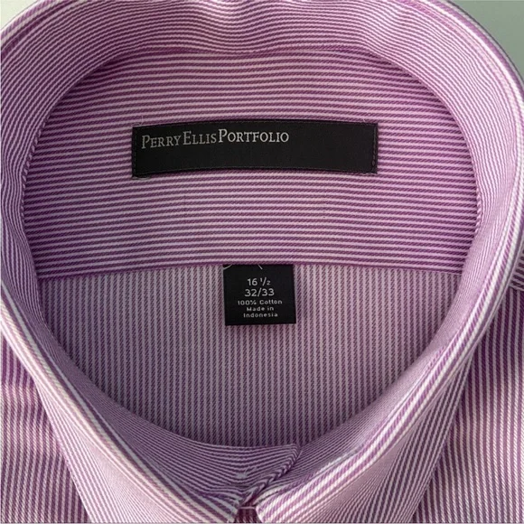 NWT Perry Ellis Purple Striped Dress Shirt - Picture 4 of 11